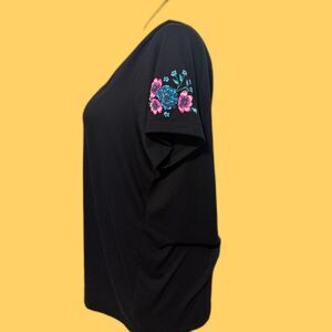 Torrid Black Top with Floral Embroidery